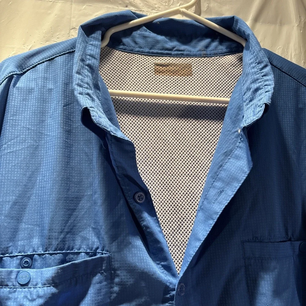 Columbia PFG Omni-Shade Fish Shirt Mens 3XL Blue Long Button Sleeve Button Down
